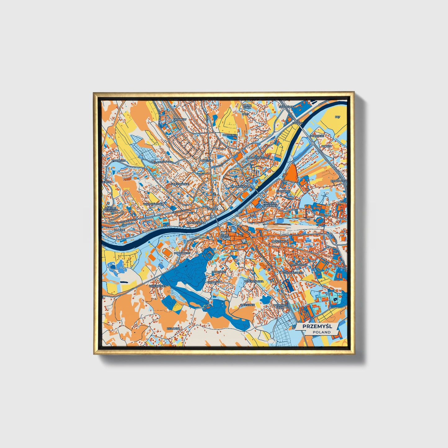 Przemyśl Poland Colorful City Map Canvas Print • Gold Framed