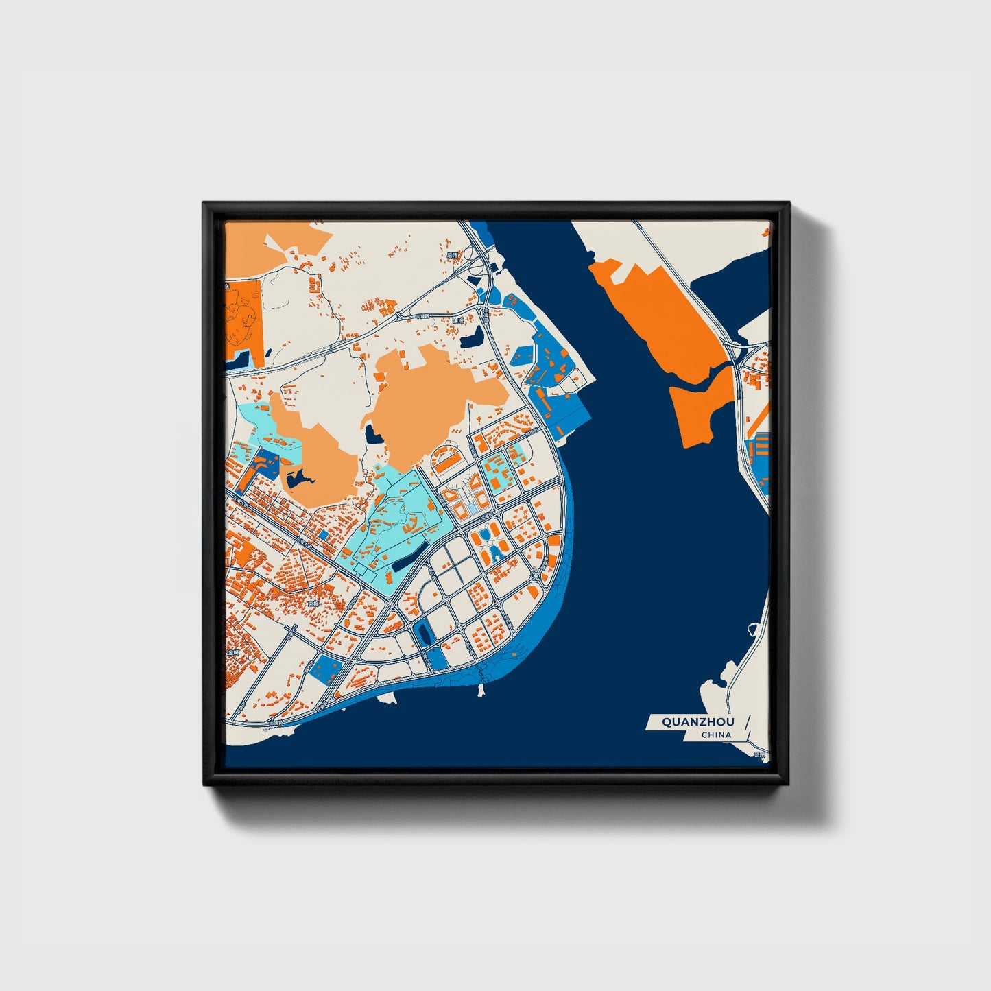Quanzhou China Colorful City Map Canvas Print • Black Framed