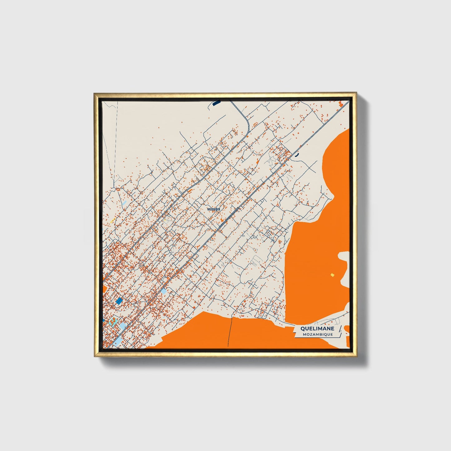Quelimane Mozambique Colorful City Map Canvas Print • Gold Framed