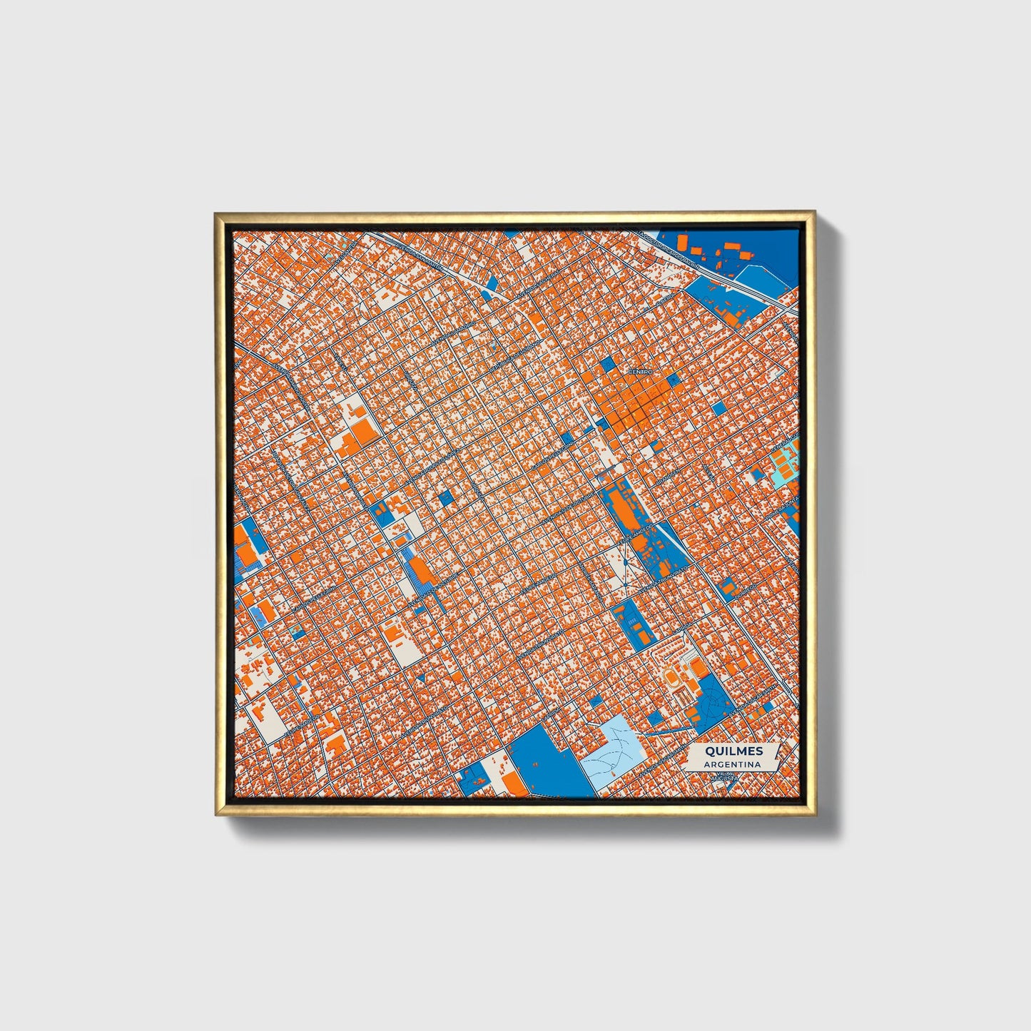 Quilmes Argentina Colorful City Map Canvas Print • Gold Framed