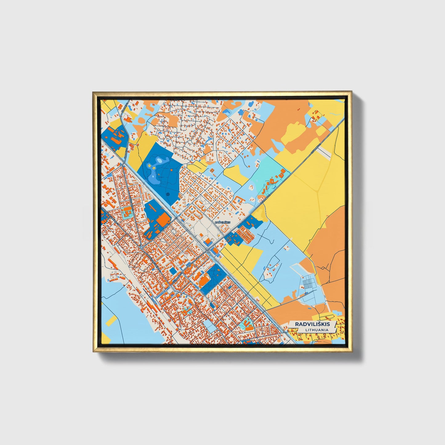 Radviliškis Lithuania Colorful City Map Canvas Print • Gold Framed