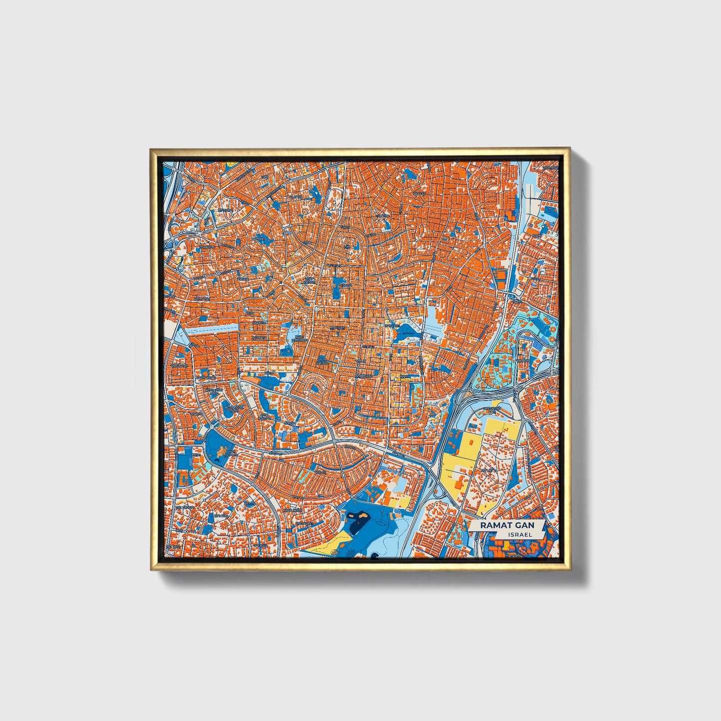 Ramat Gan Israel Colorful City Map Canvas Print • Gold Framed