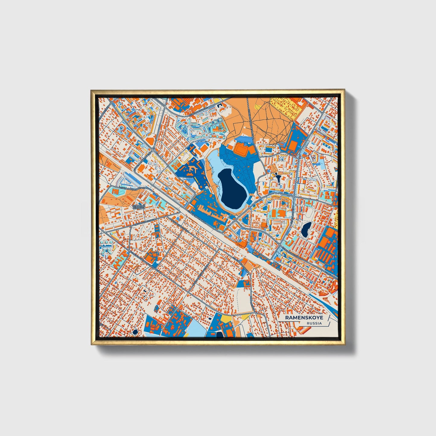 Раменском Russia Colorful City Map Canvas Print • Gold Framed
