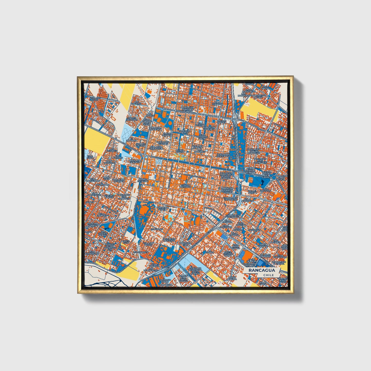 Rancagua Chile Colorful City Map Canvas Print • Gold Framed