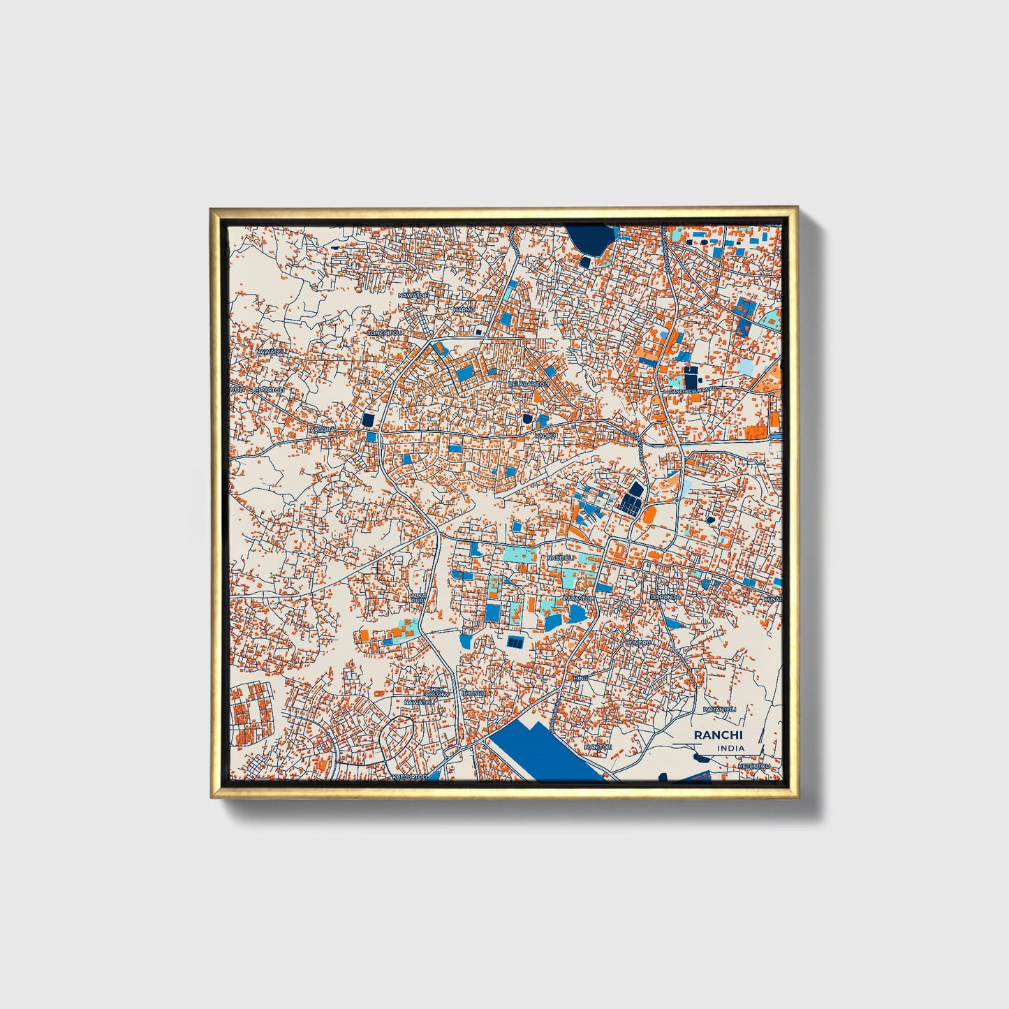 Ranchi India Colorful City Map Canvas Print • Gold Framed