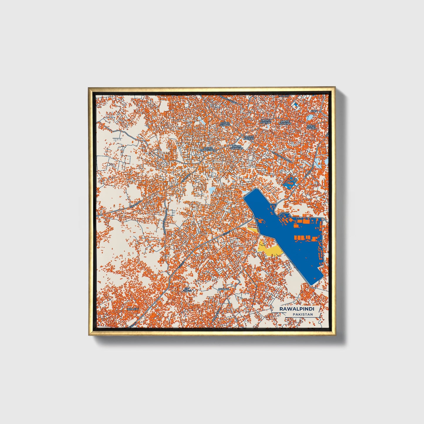 Rawalpindi Pakistan Colorful City Map Canvas Print • Gold Framed