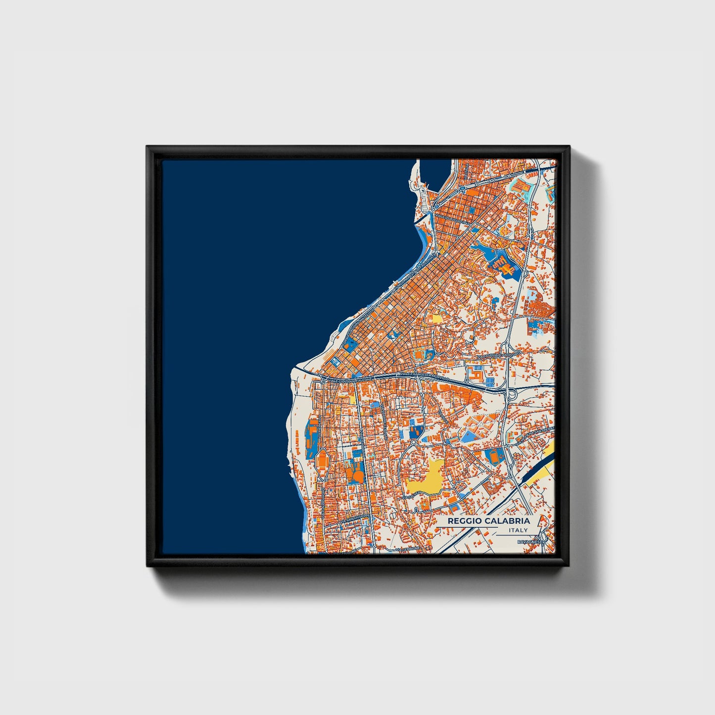 Reggio Calabria Italy Colorful City Map Canvas Print • Black Framed