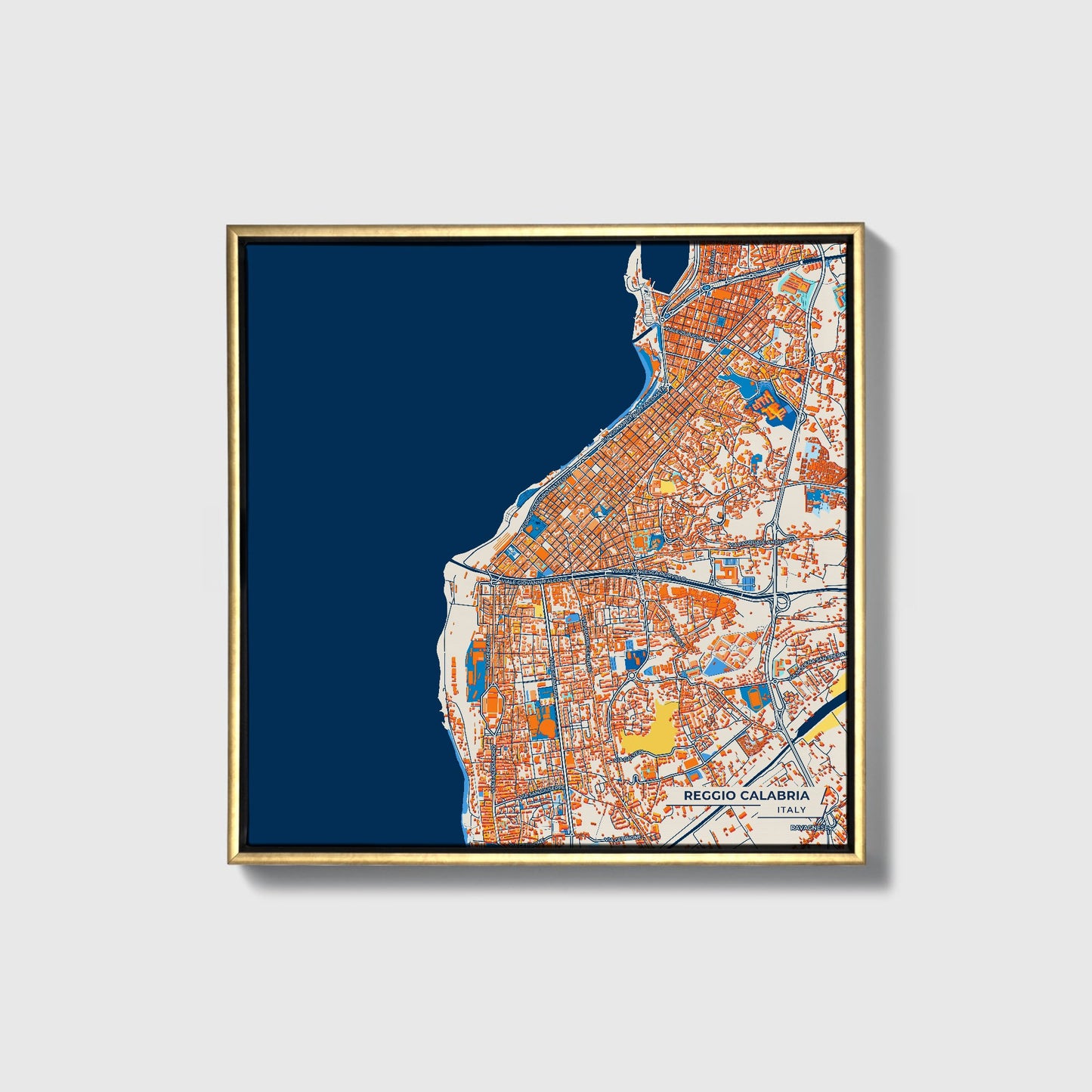 Reggio Calabria Italy Colorful City Map Canvas Print • Gold Framed