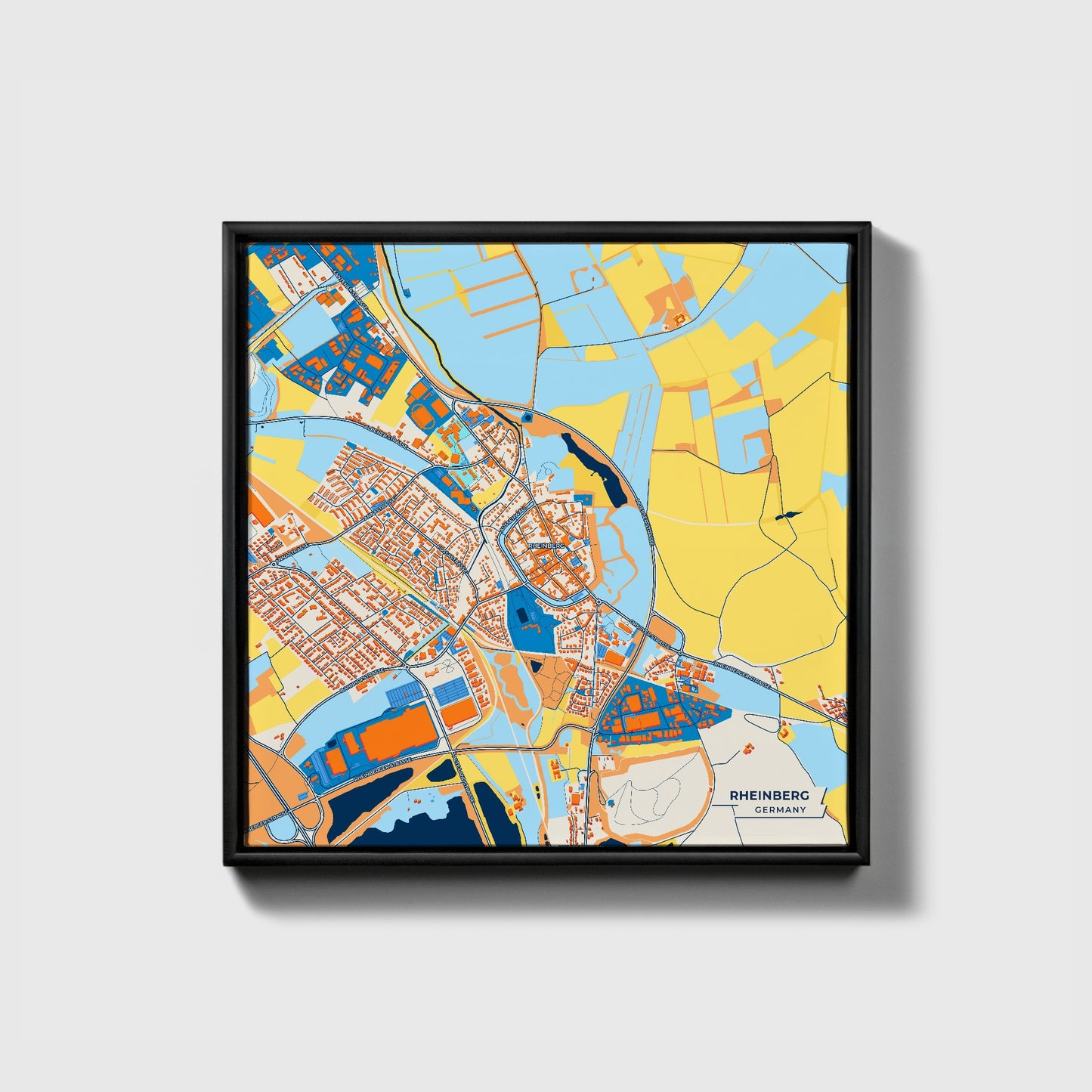 Rheinberg Germany Colorful City Map Canvas Print • Black Framed