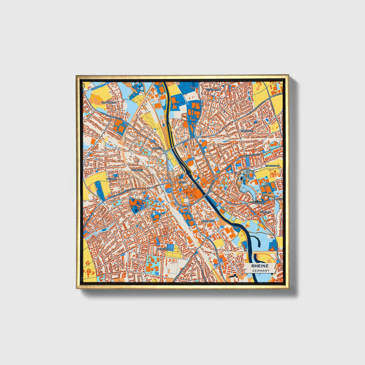 Rheine Germany Colorful City Map Canvas Print • Gold Framed