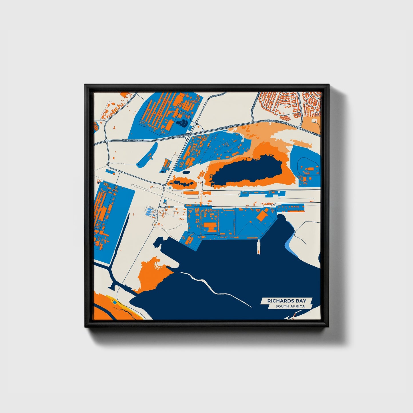 Richards Bay South Africa Colorful City Map Canvas Print • Black Framed