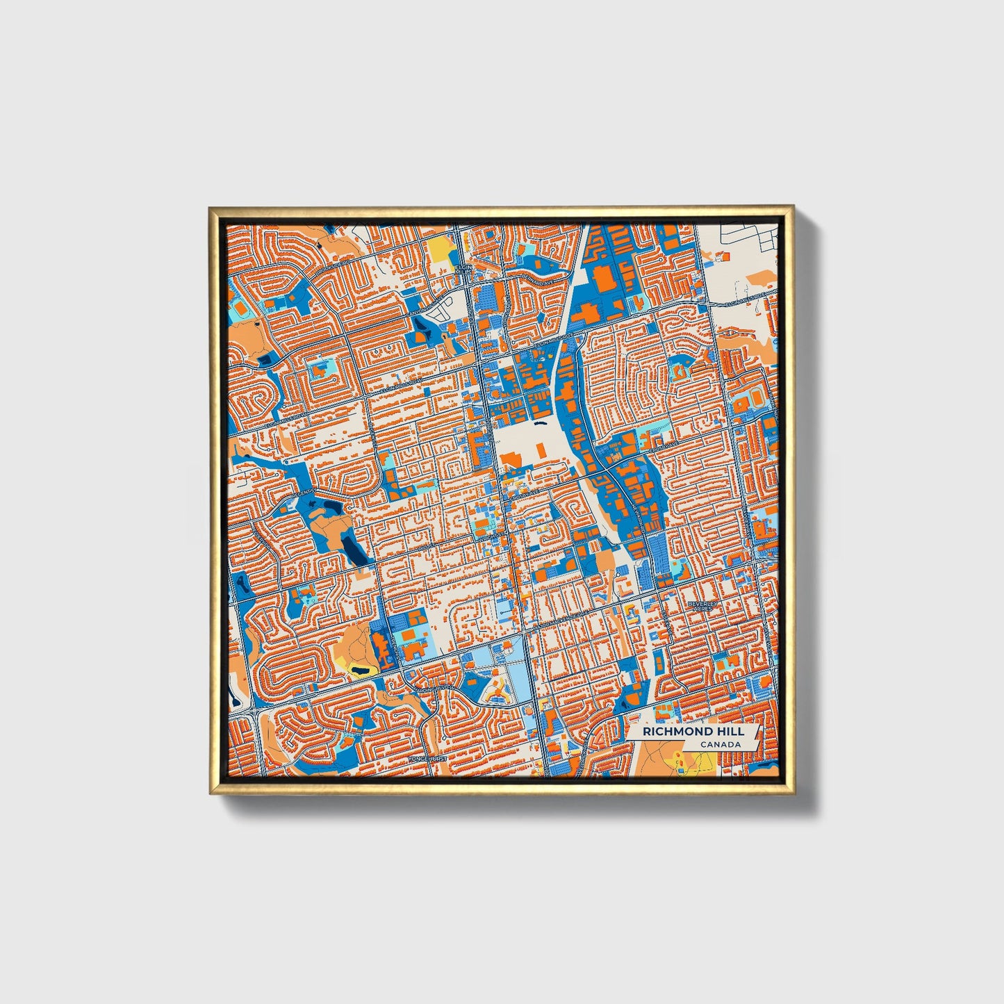Richmond Hill Canada Colorful City Map Canvas Print • Gold Framed