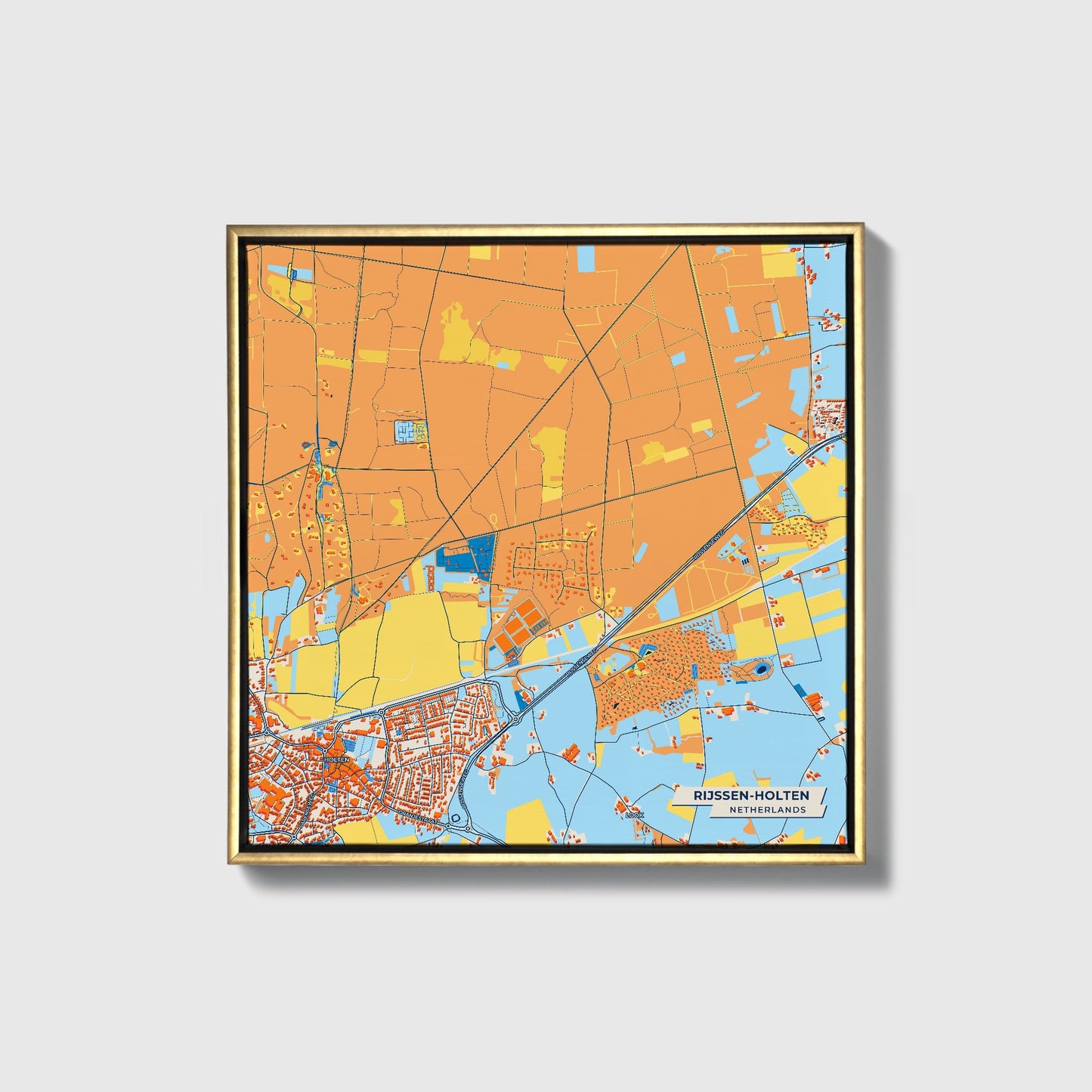 Rijssen-Holten Netherlands Colorful City Map Canvas Print • Gold Framed