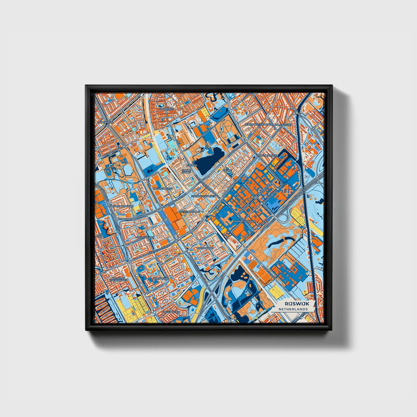 Rijswijk Netherlands Colorful City Map Canvas Print • Black Framed