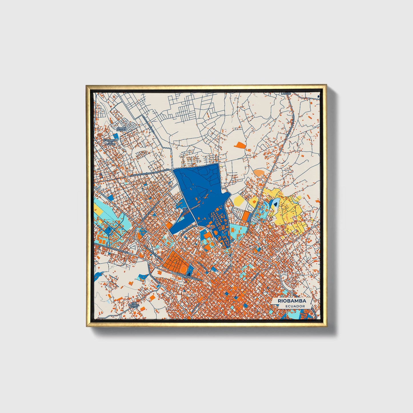 Riobamba Ecuador Colorful City Map Canvas Print • Gold Framed
