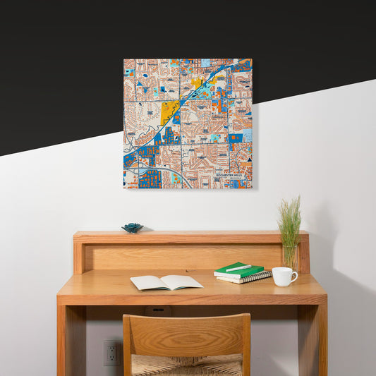 Rochester Hills Michigan Colorful City Map Canvas Print Scene