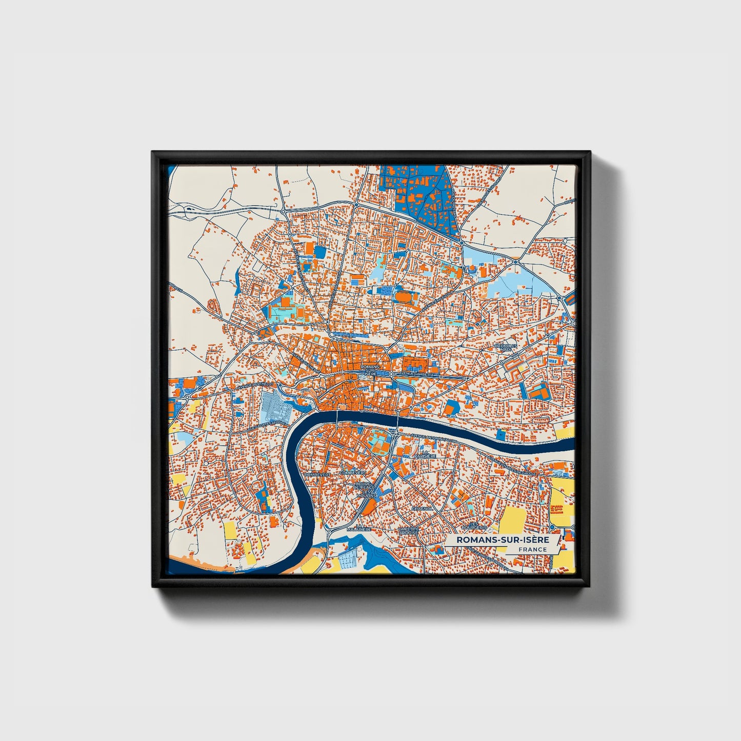 Romans-Sur-Isère France Colorful City Map Canvas Print • Black Framed