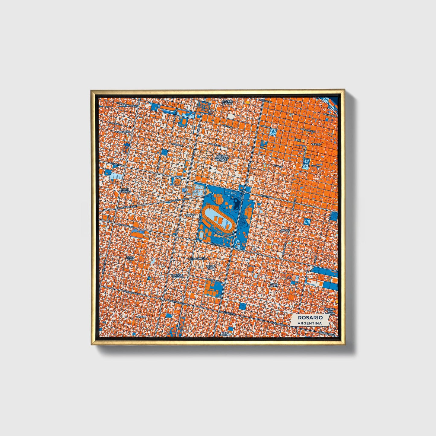 Rosario Argentina Colorful City Map Canvas Print • Gold Framed