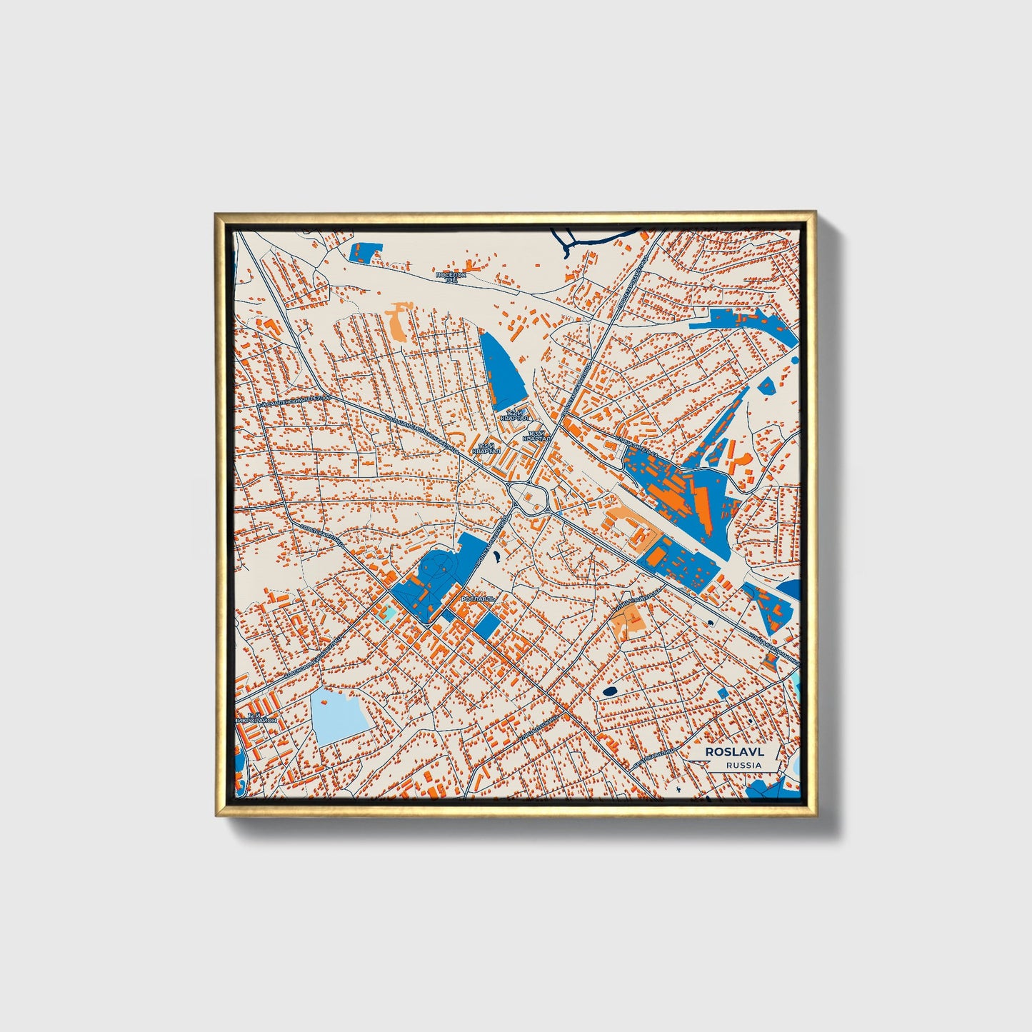Рославль Russia Colorful City Map Canvas Print • Gold Framed