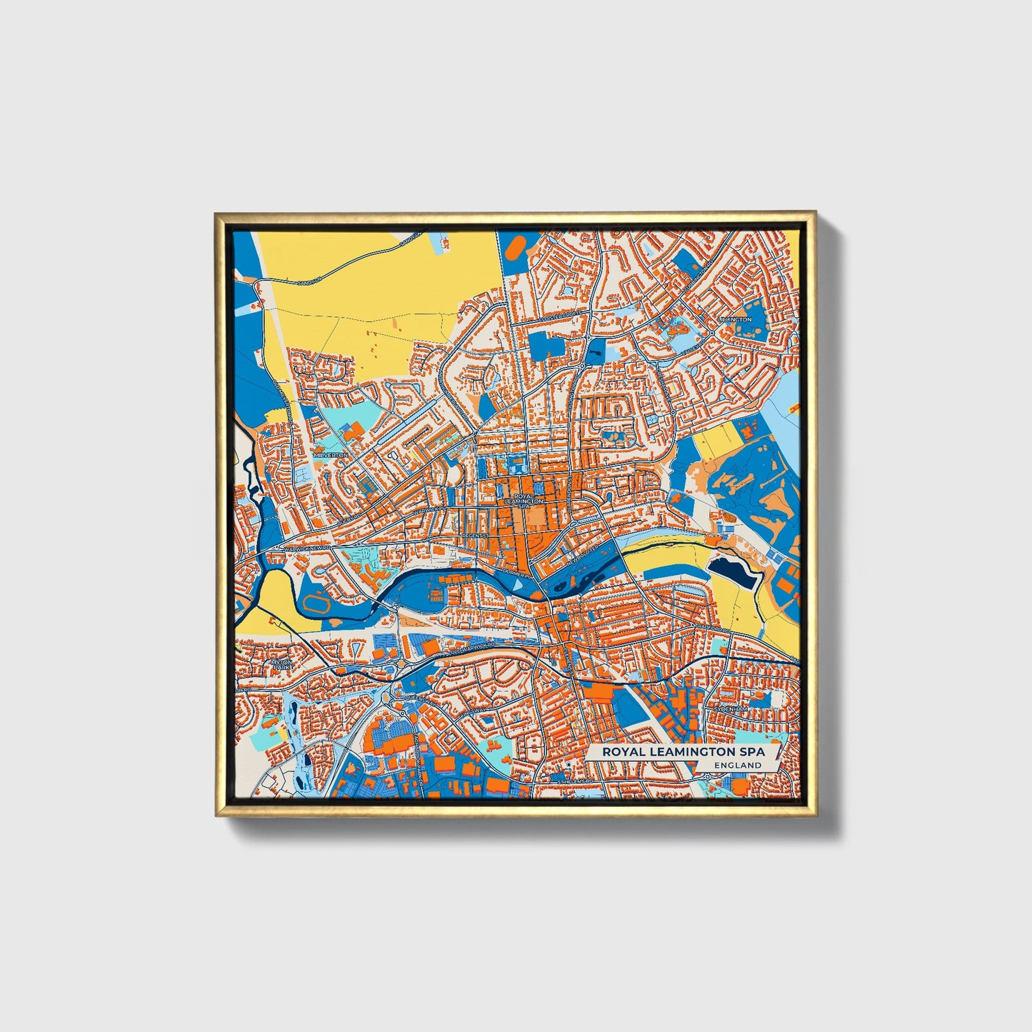Royal Leamington Spa England Colorful City Map Canvas Print • Gold Framed