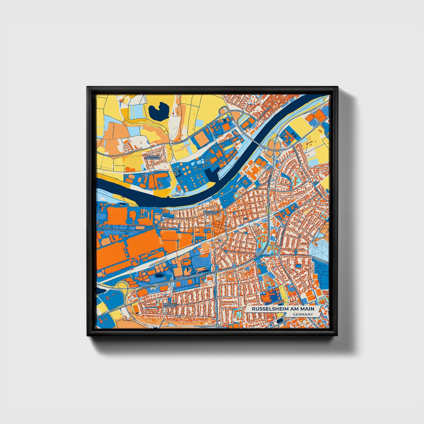 Rüsselsheim Am Main Germany Colorful City Map Canvas Print • Black Framed
