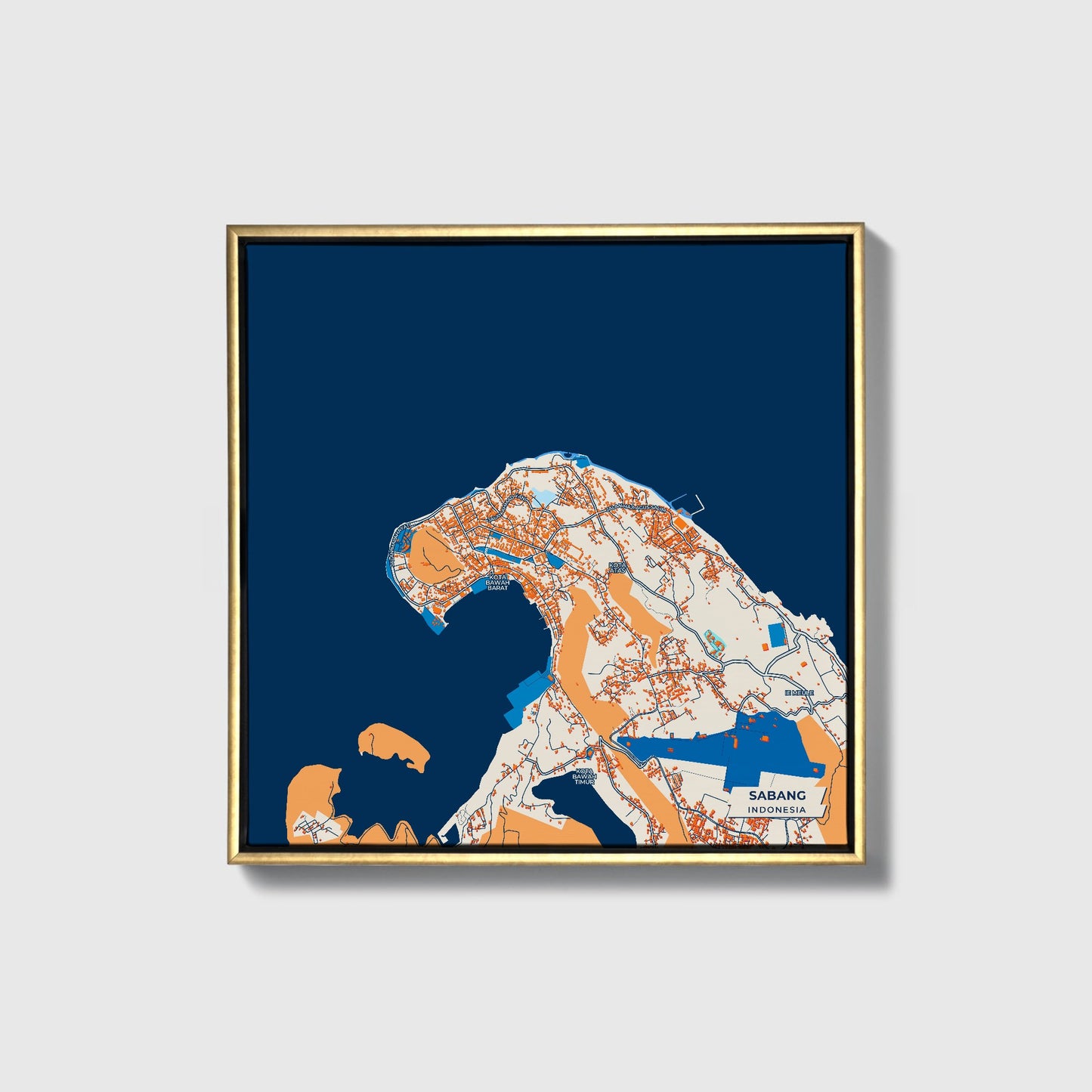 Sabang Indonesia Colorful City Map Canvas Print • Gold Framed