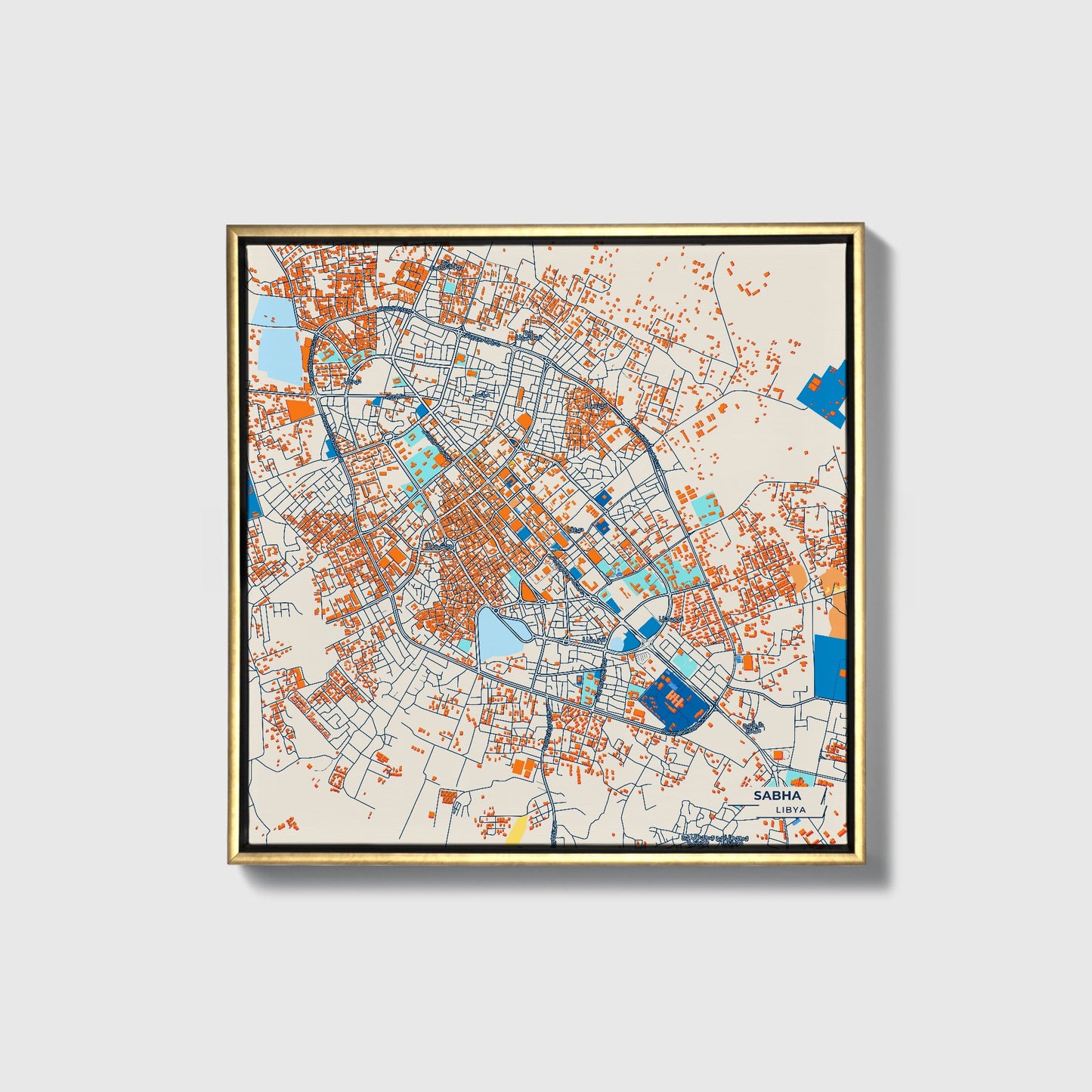Sabha Libya Colorful City Map Canvas Print • Gold Framed