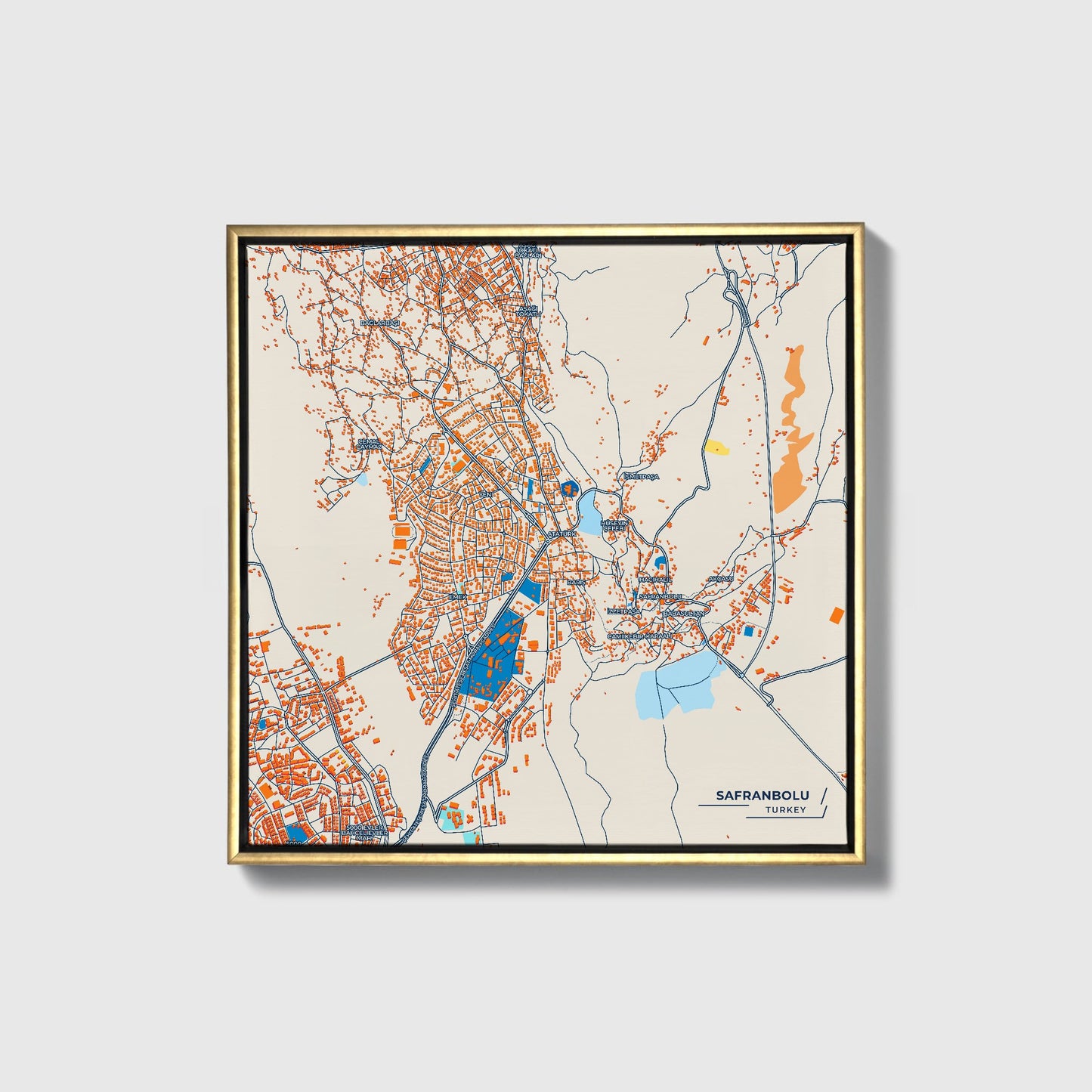 Safranbolu Turkey Colorful City Map Canvas Print • Gold Framed