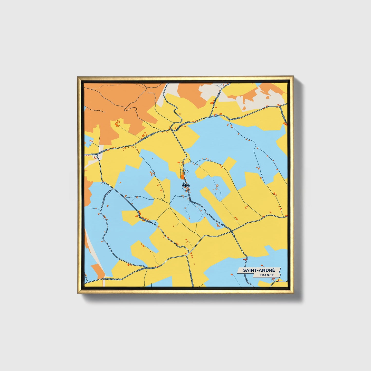 Saint-André France Colorful City Map Canvas Print • Gold Framed
