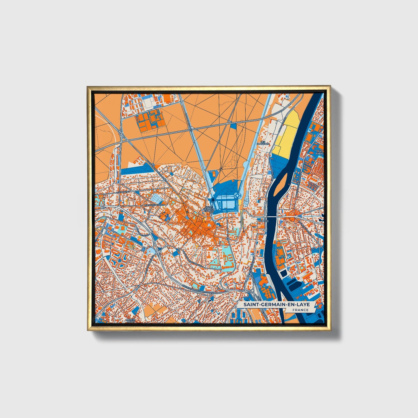 Saint-Germain-En-Laye France Colorful City Map Canvas Print • Gold Framed
