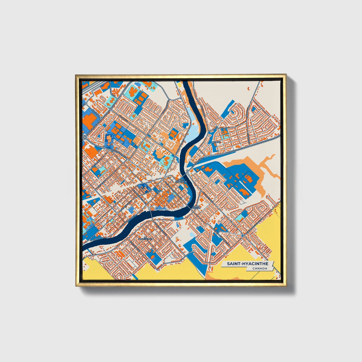 Saint-Hyacinthe Canada Colorful City Map Canvas Print • Gold Framed