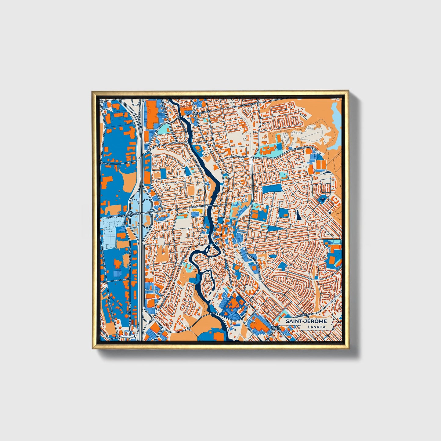 Saint-Jérôme Canada Colorful City Map Canvas Print • Gold Framed