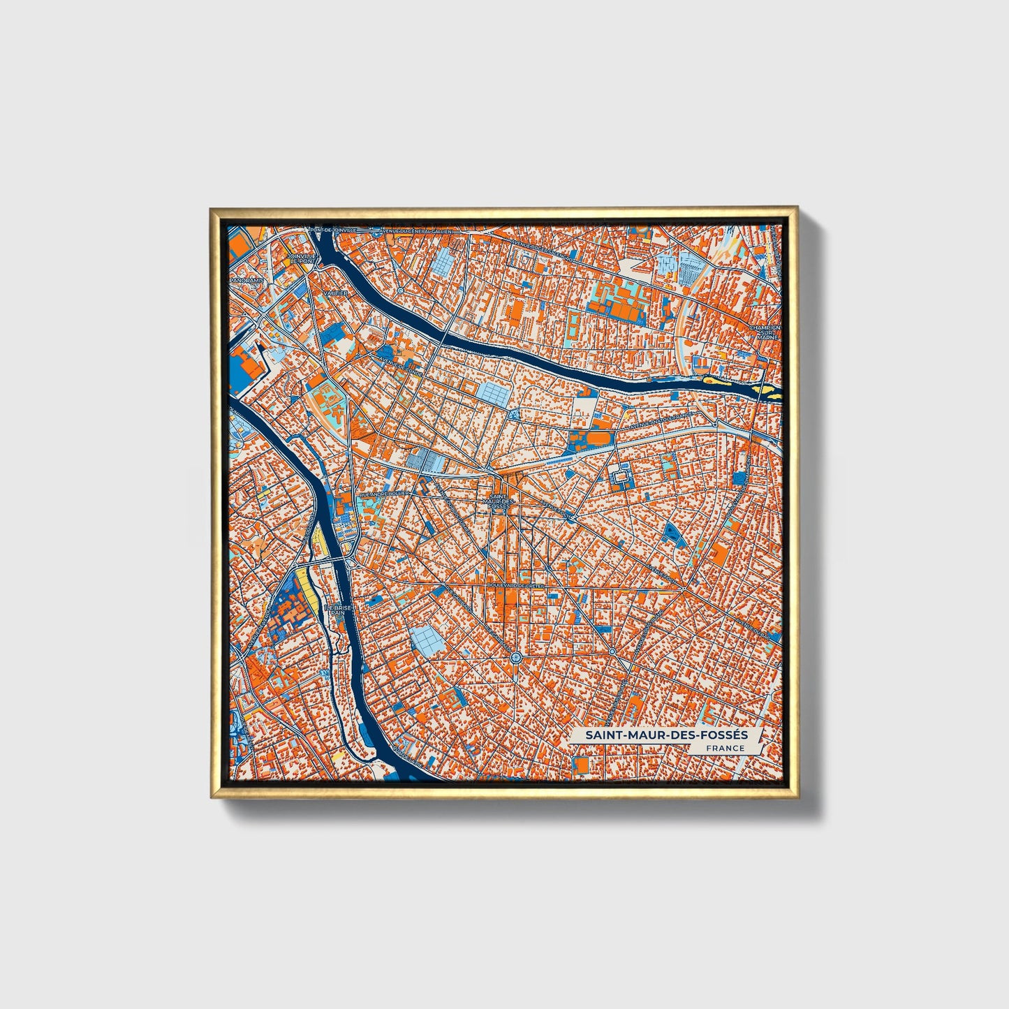 Saint-Maur-Des-Fossés France Colorful City Map Canvas Print • Gold Framed