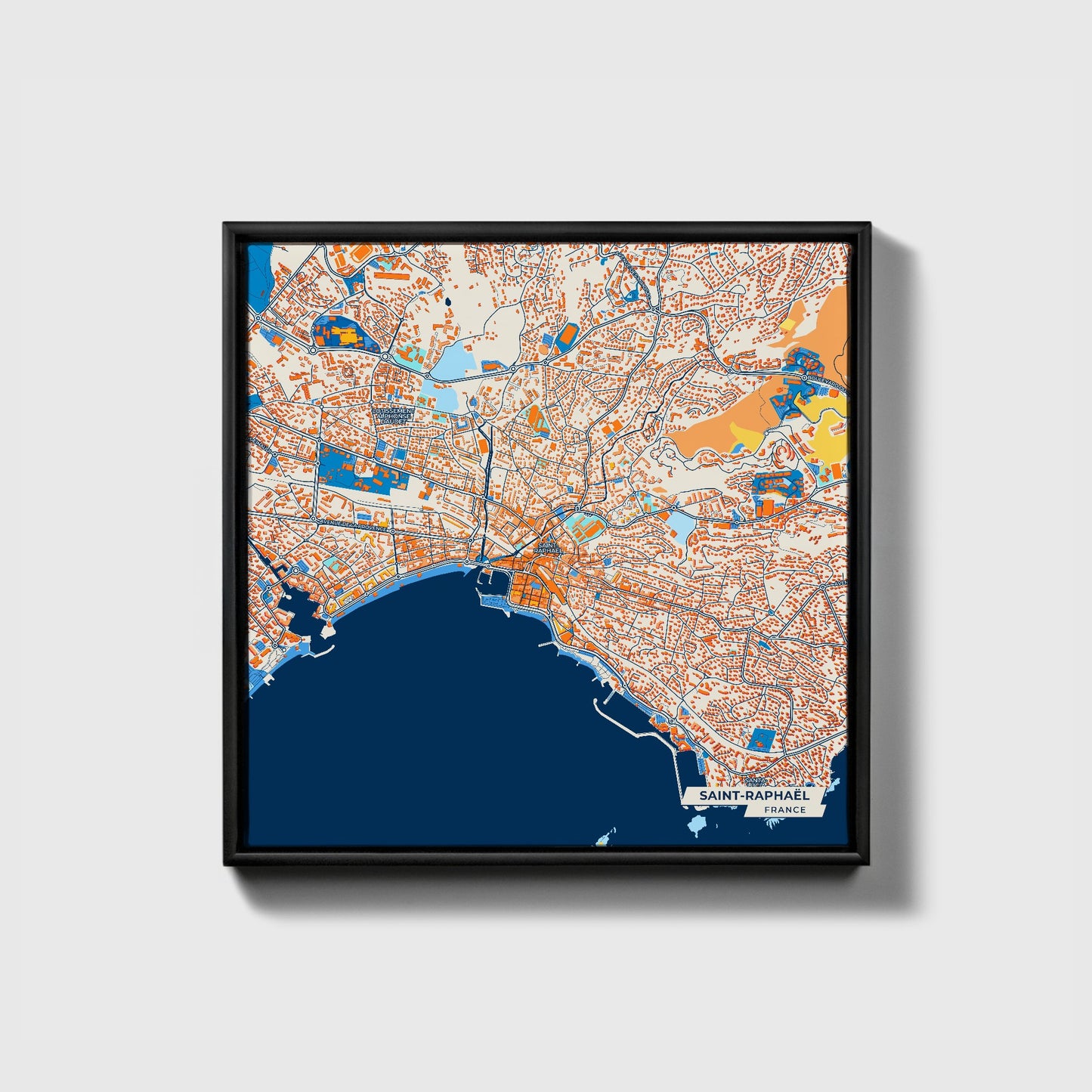 Saint-Raphaël France Colorful City Map Canvas Print • Black Framed