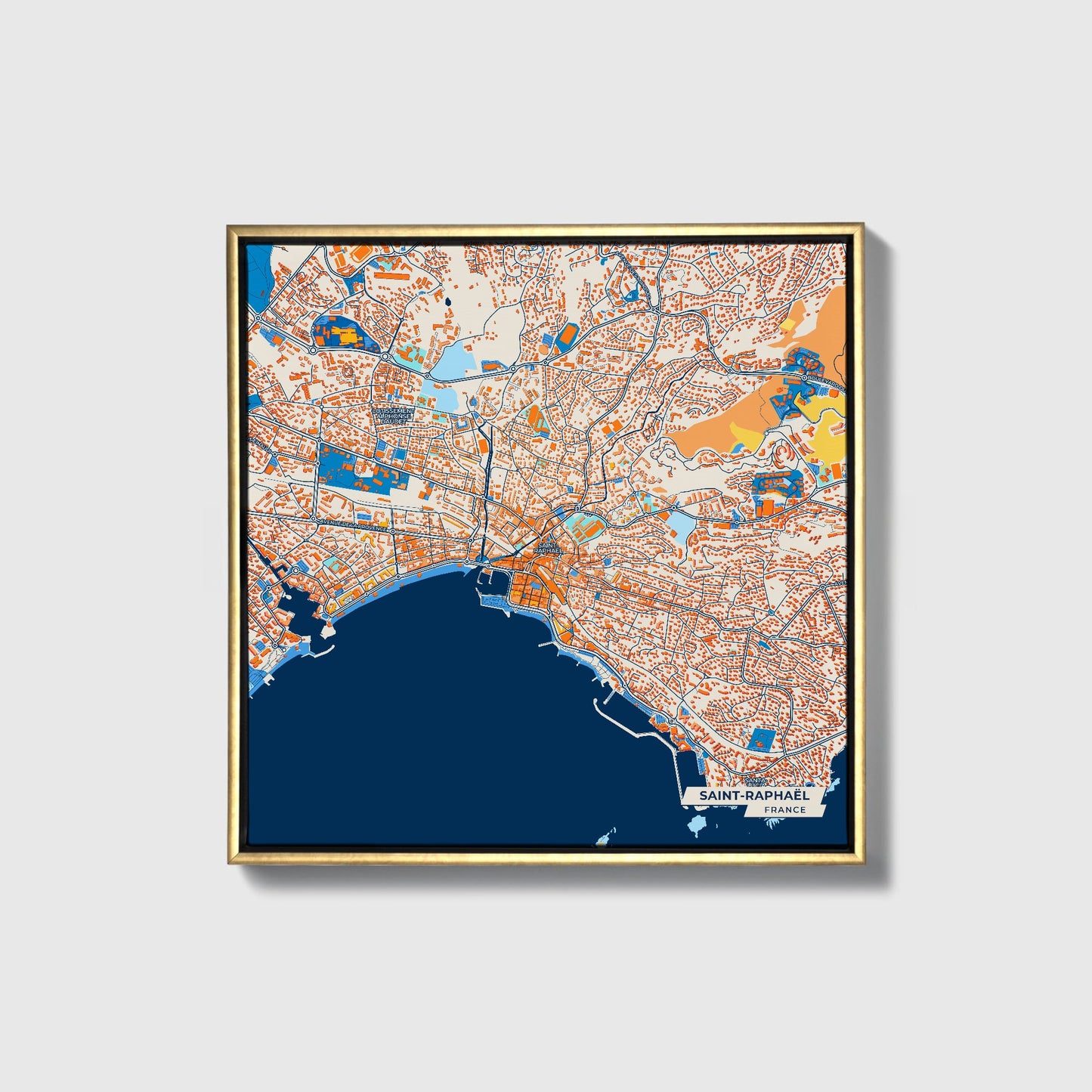 Saint-Raphaël France Colorful City Map Canvas Print • Gold Framed