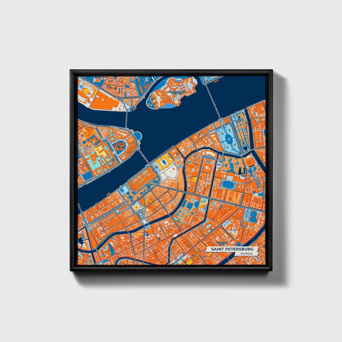 Санкт-Петербург Russia Colorful City Map Canvas Print • Black Framed
