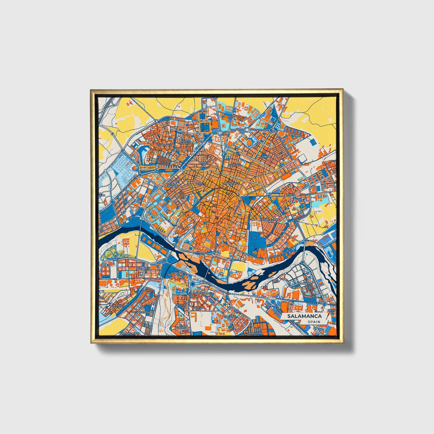 Salamanca Spain Colorful City Map Canvas Print • Gold Framed
