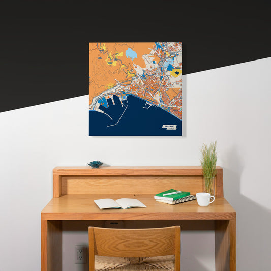 Salerno Italy Colorful City Map Canvas Print Scene