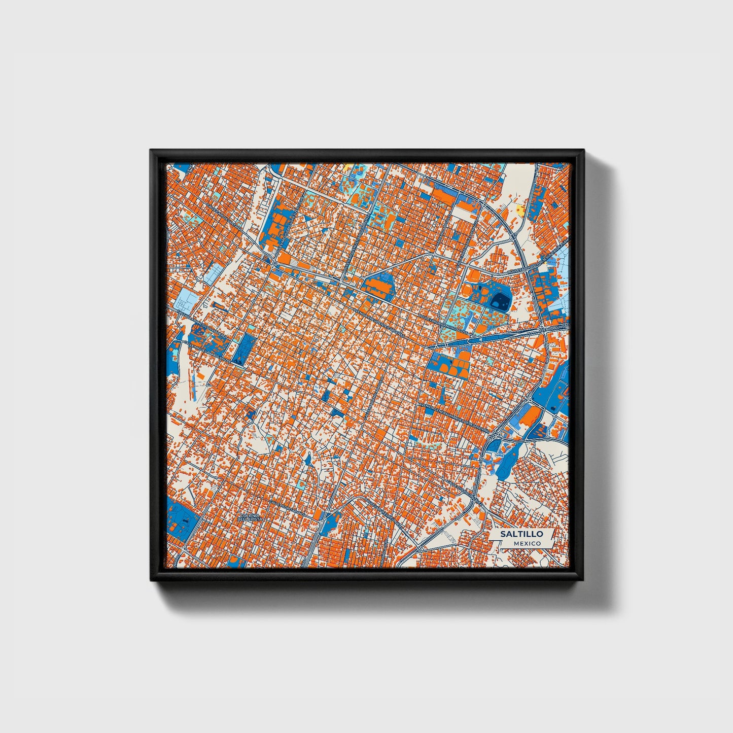 Saltillo Mexico Colorful City Map Canvas Print • Black Framed