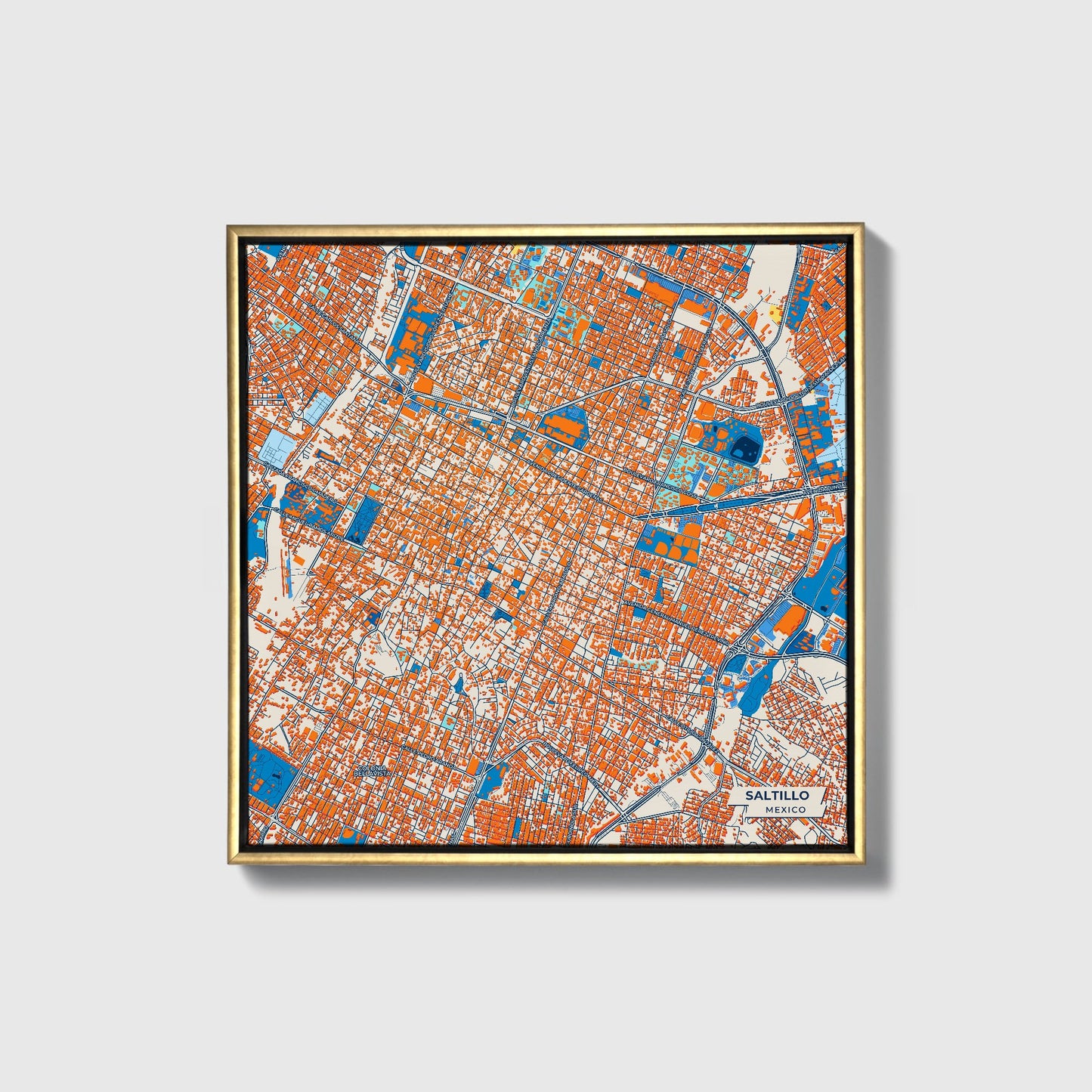 Saltillo Mexico Colorful City Map Canvas Print • Gold Framed