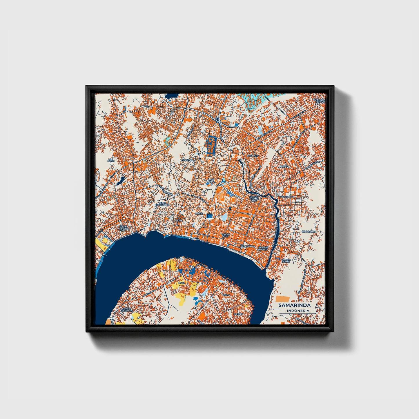 Samarinda Indonesia Colorful City Map Canvas Print • Black Framed