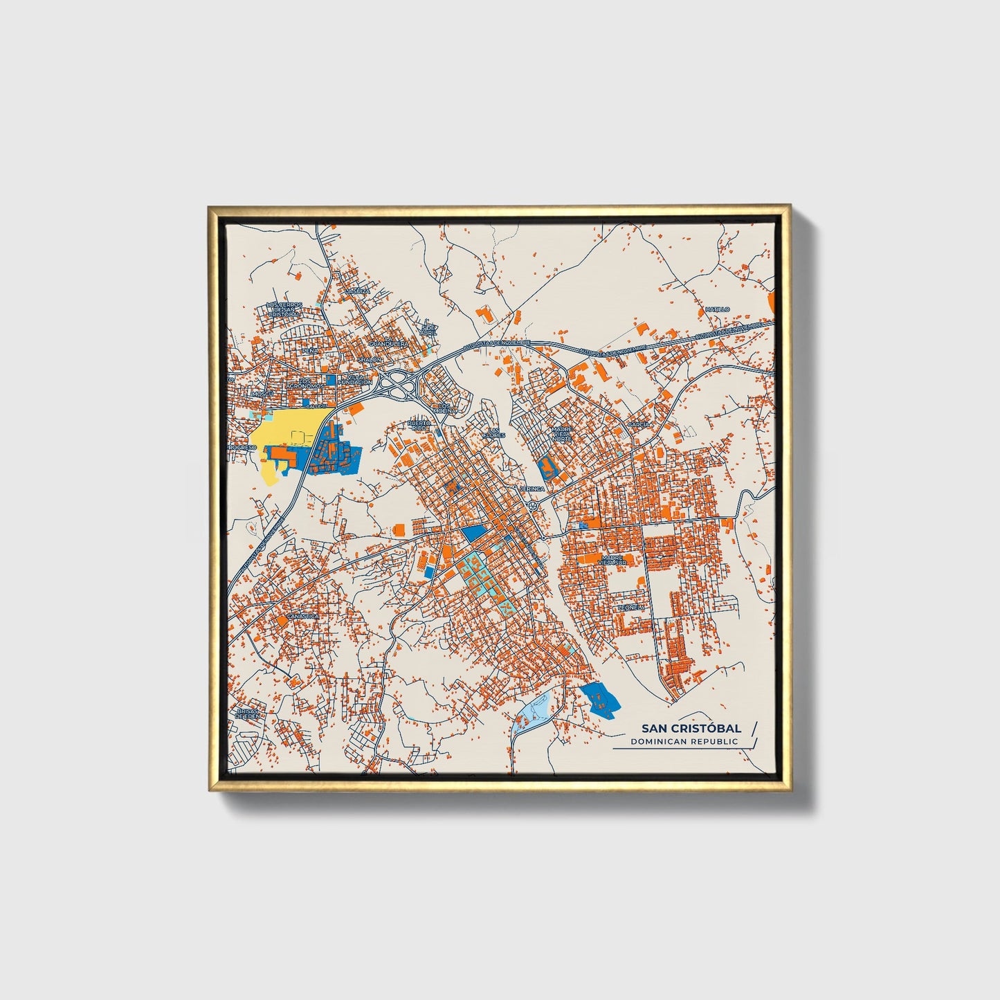 San Cristóbal Dominican Republic Colorful City Map Canvas Print • Gold Framed