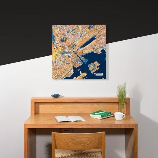 Sandvika Norway Colorful City Map Canvas Print Scene
