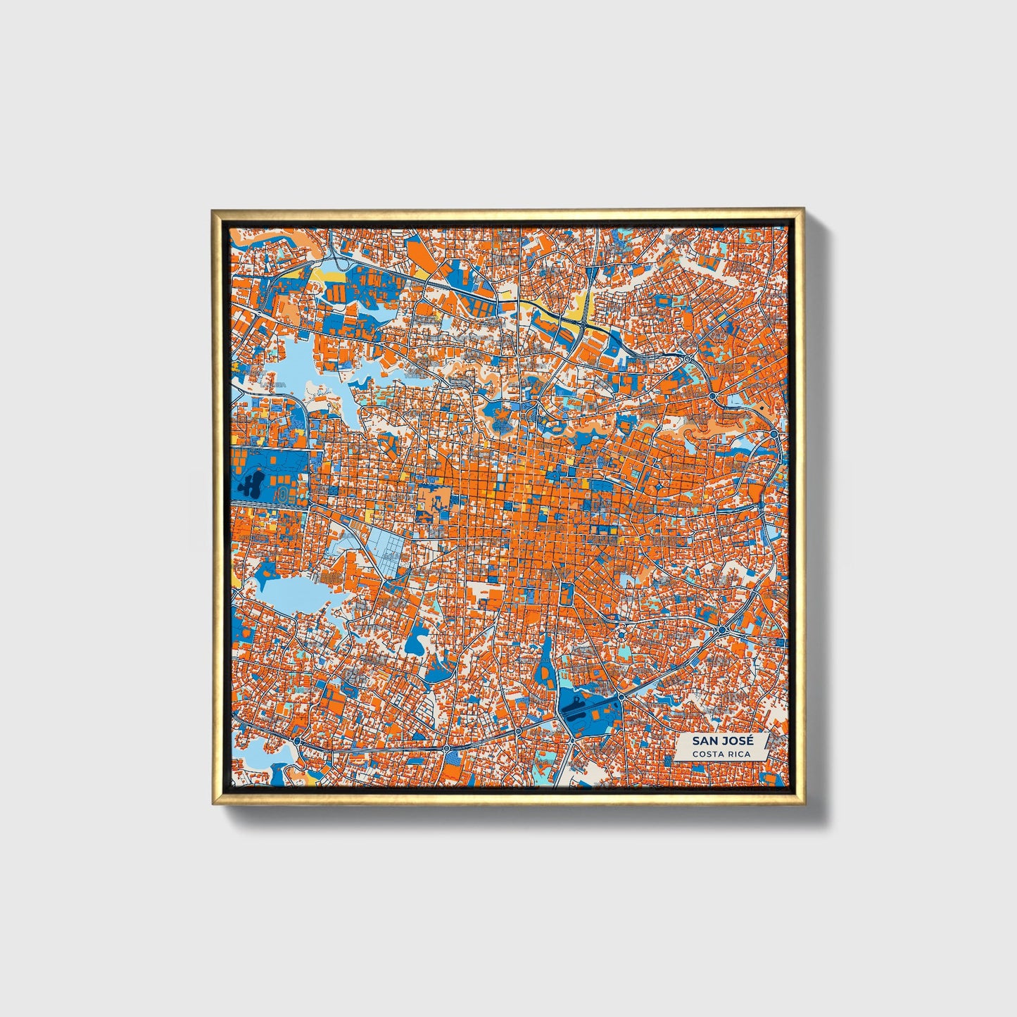 San José Costa Rica Colorful City Map Canvas Print • Gold Framed
