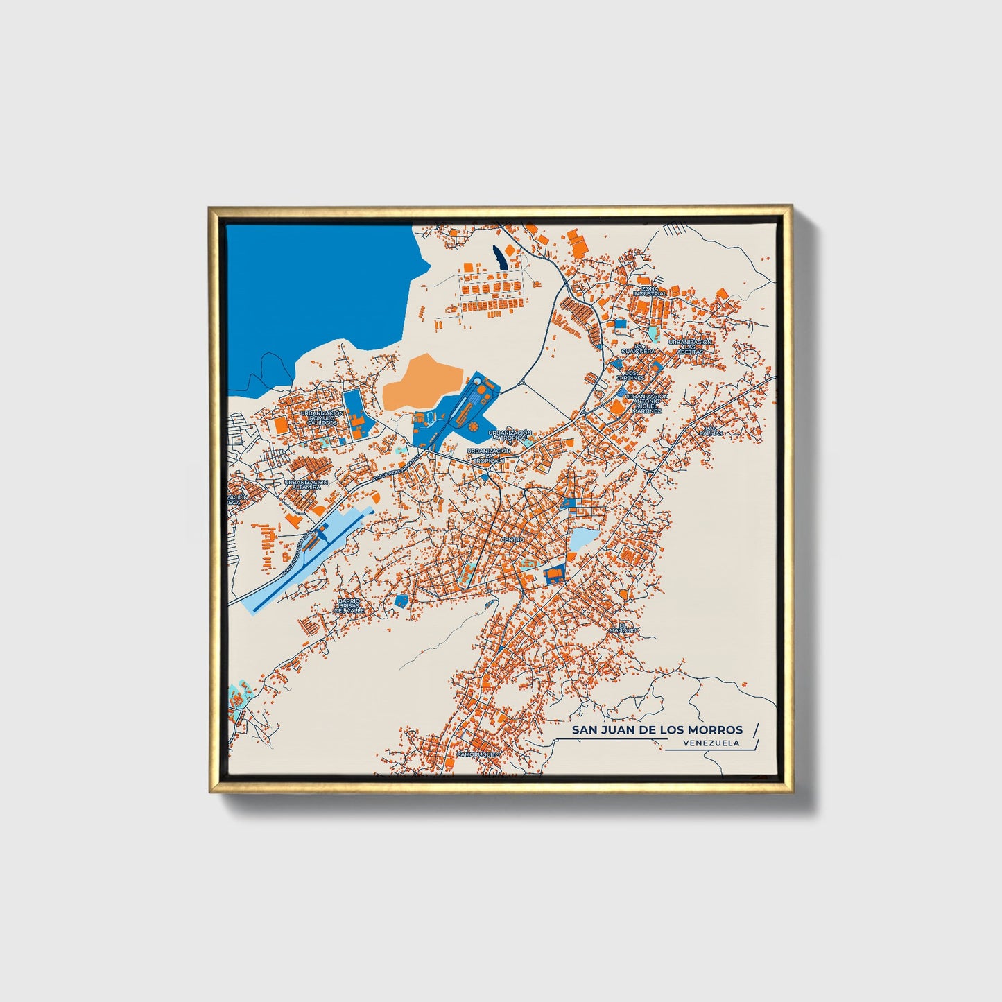 San Juan De Los Morros Venezuela Colorful City Map Canvas Print • Gold Framed