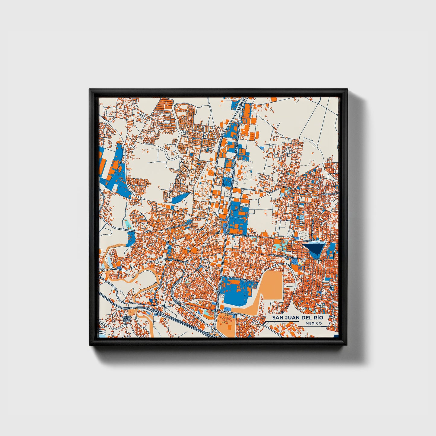 San Juan Del Río Mexico Colorful City Map Canvas Print • Black Framed