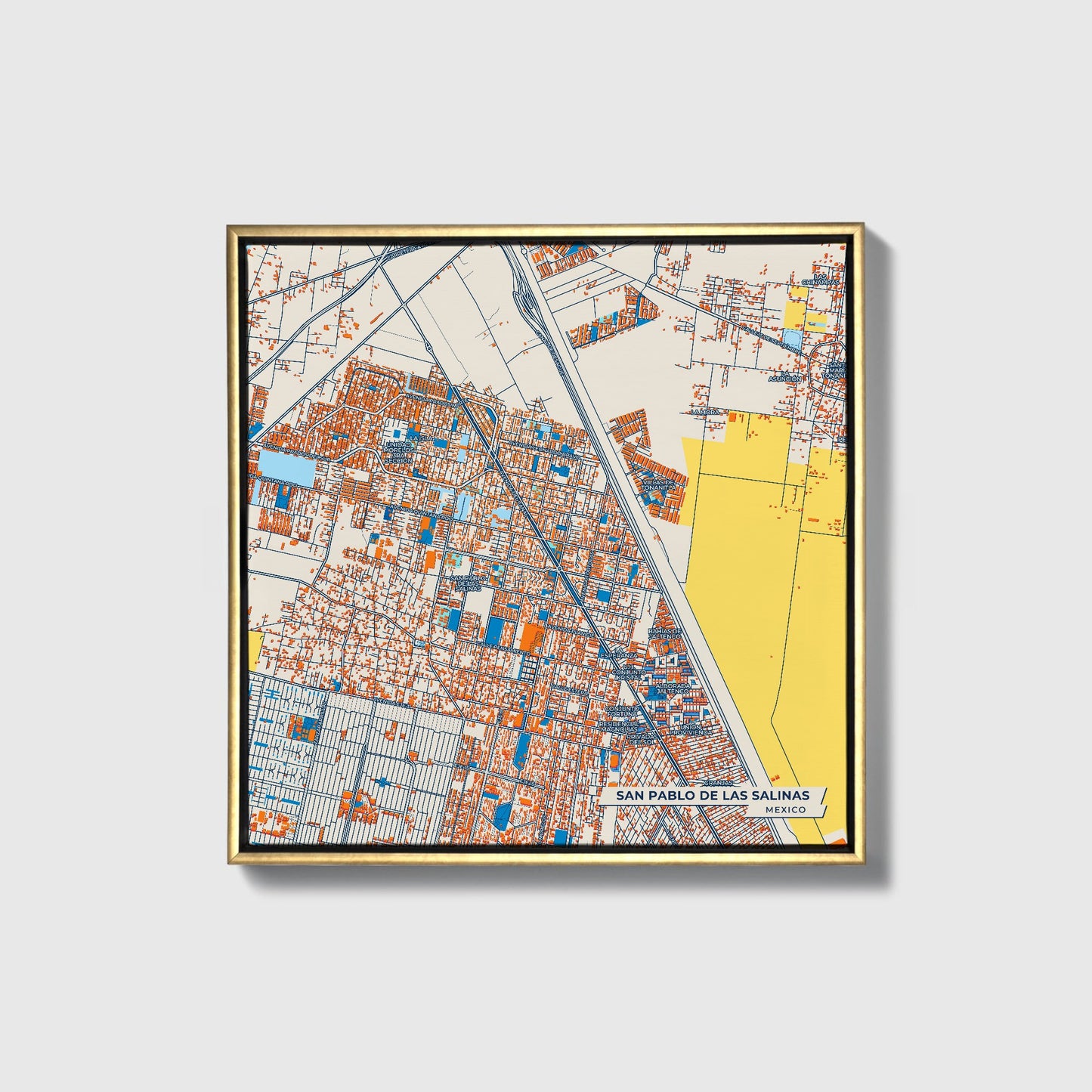San Pablo De Las Salinas Mexico Colorful City Map Canvas Print • Gold Framed