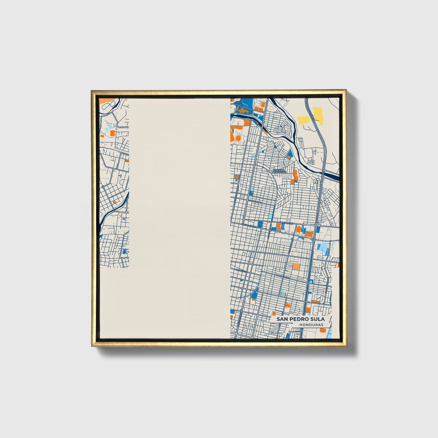 San Pedro Sula Honduras Colorful City Map Canvas Print • Gold Framed