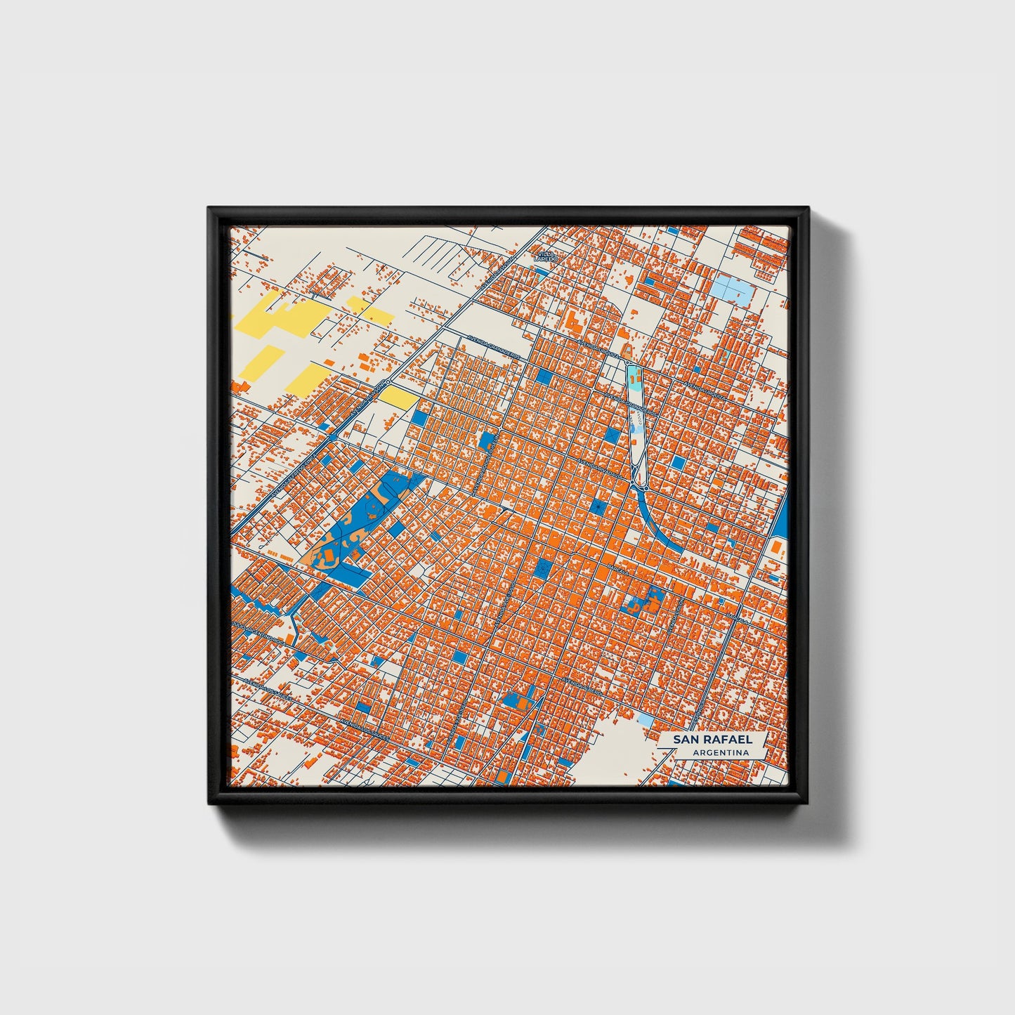 San Rafael Argentina Colorful City Map Canvas Print • Black Framed