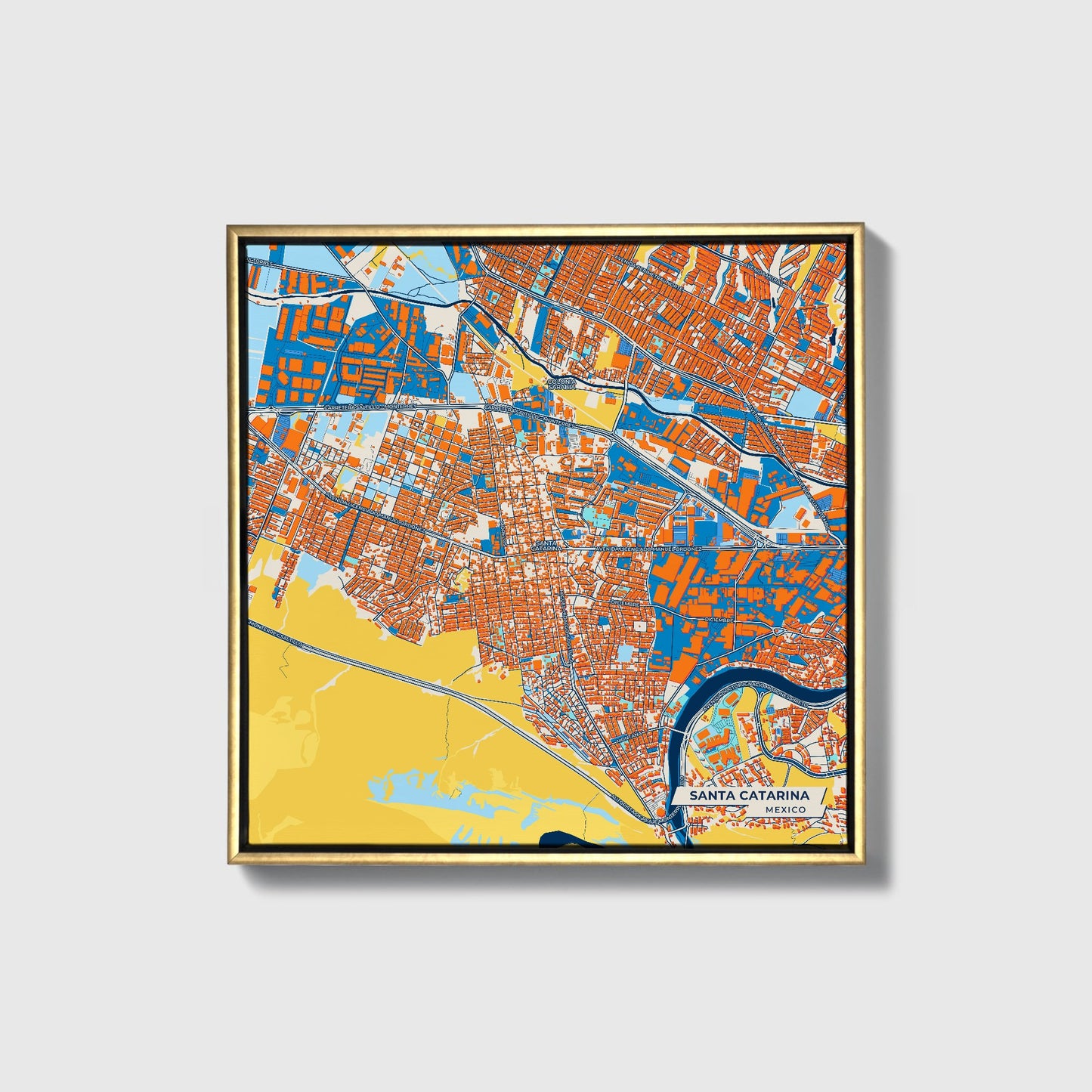 Santa Catarina Mexico Colorful City Map Canvas Print • Gold Framed